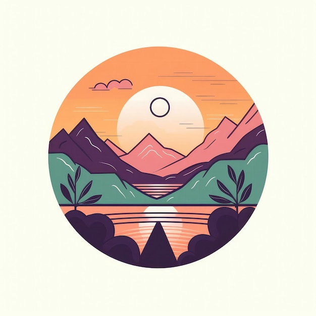 Serene Sunset Over Mountain Landscape Spa Logo Generative AI