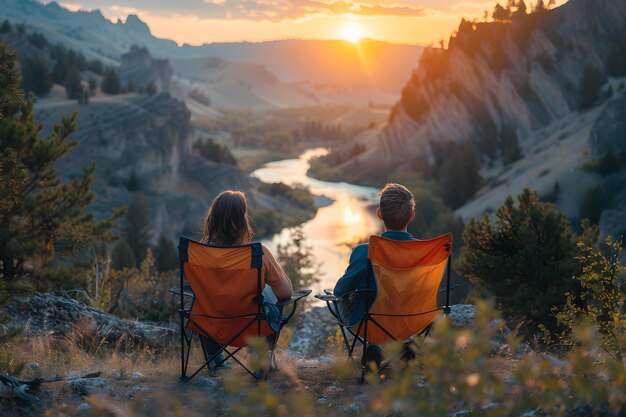 Photo serene sunset overlooking a river a perfect moment of connection in nature