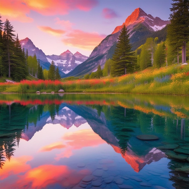 Serene Sunset Over a Pristine Lake