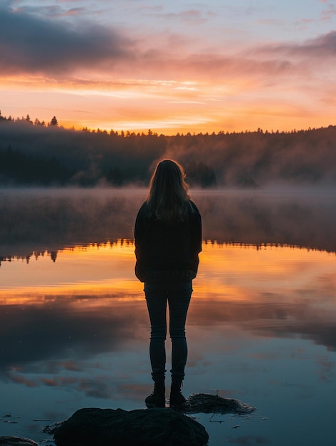 Serene Sunset Reflection Over Tranquil Lake