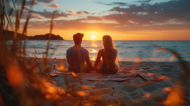 Serene Sunset Romance Couple Watching Golden Hour at Beach Photography with Nikon Z6 II 50mm f18 Lens