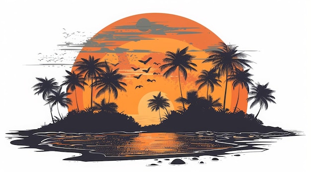 Serene Sunset Silhouette Palm Paradise