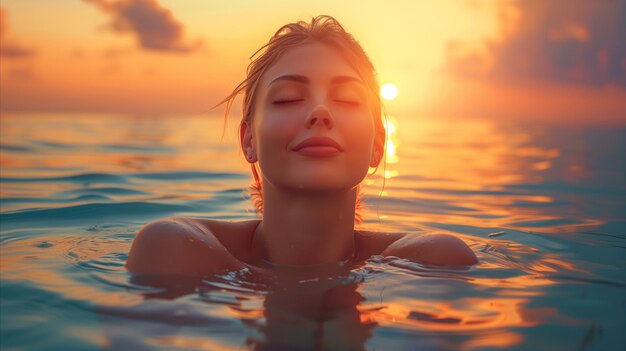 Serene Sunset Swim in the Ocean