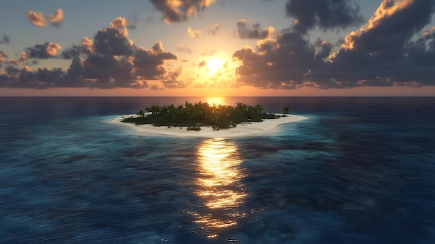 Photo a serene sunset over a tropical island reflecting on calm ocean waters