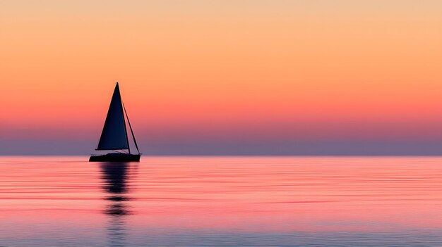 Photo serene sunset with sailboat on calm waters and vibrant sky