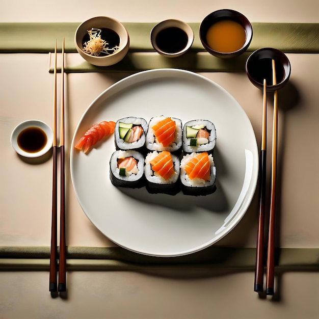 Serene Sushi Roll Composition Rice Fish and Sublime Soy Sauce