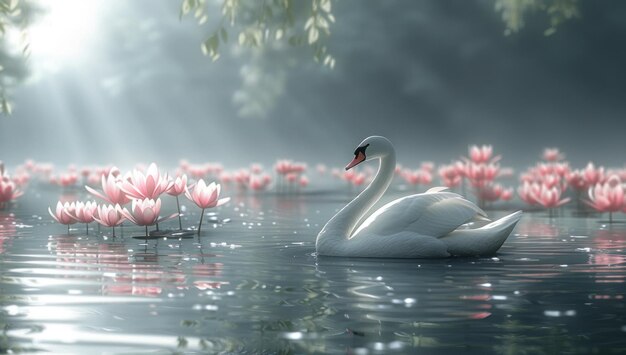 Photo serene swan amidst water lilies