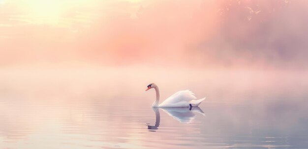 Photo serene swan in a misty dawn