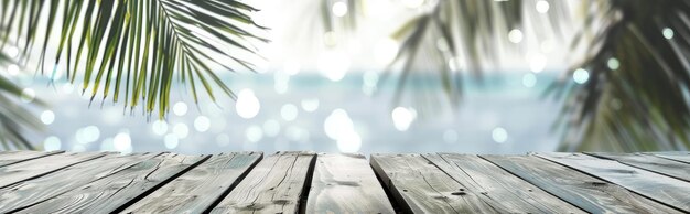 Photo serene tropical beach view wooden deck