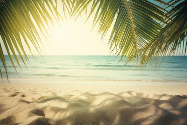 Serene tropical beach with a palm tree in the foreground Generative AI