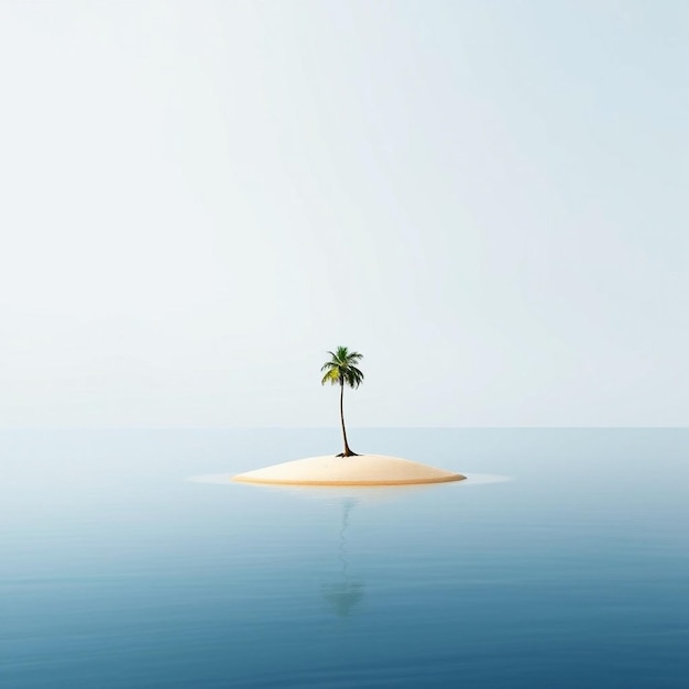 Photo serene tropical island with lone palm tree in vast ocean