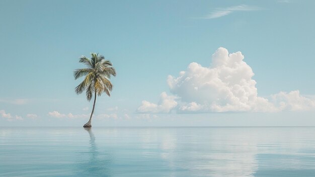 Serene Tropical Palm Tree on Blue Lagoon Ocean Background