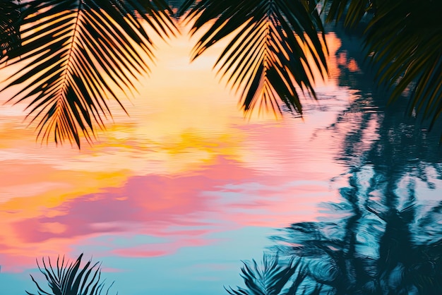 Photo a serene tropical paradise with vibrant sunset reflections on water