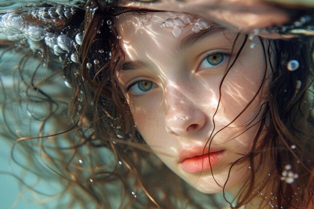 Serene underwater portrait with sunlight