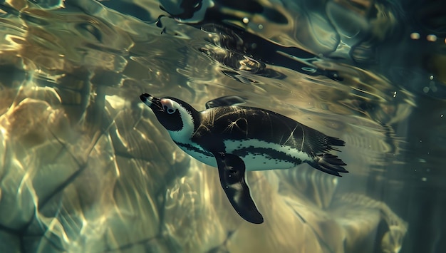 Serene underwater scene with a penguin gliding gracefully aquatic life captured in its natural habitat tranquil and mesmerizing wildlife photography AI