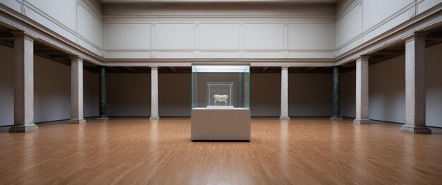 Photo a serene vacant museum featuring a single central display under high ceilings