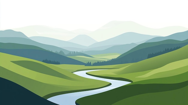 Serene Valley with Winding River