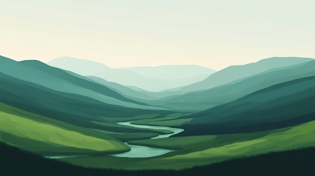 Serene Valley with Winding River