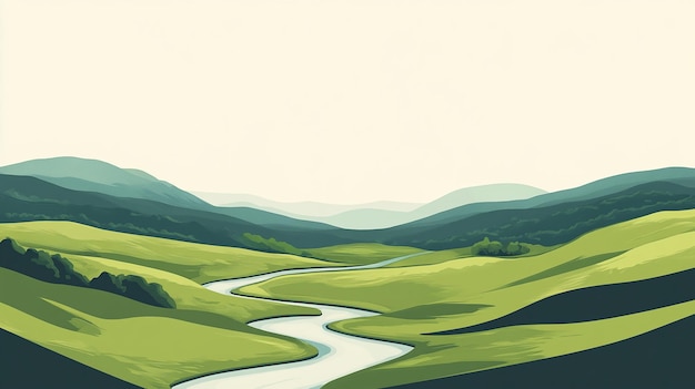 Serene Valley with Winding River