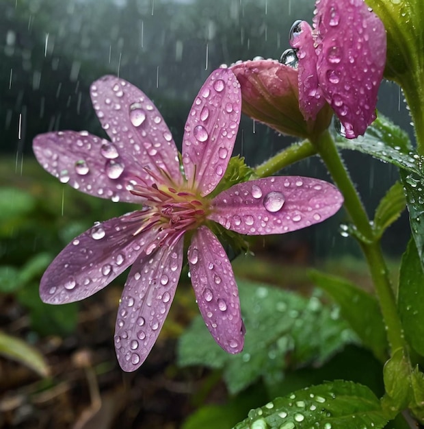 Photo a serene and vibrant rain scene unfolding on a flourishing flower