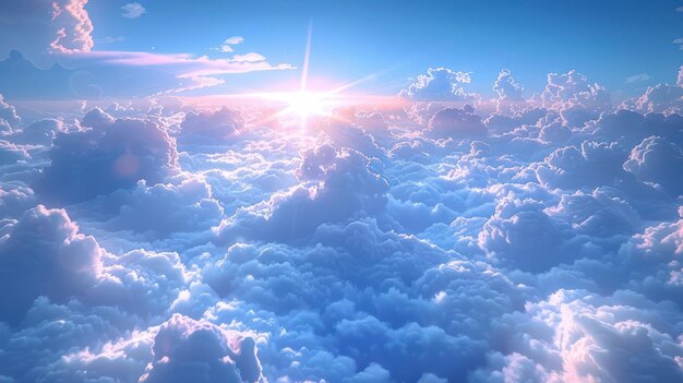 Photo a serene view of fluffy clouds illuminated by a soft sunrise