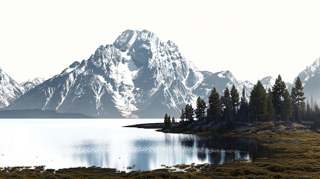 Photo serene view of jackson lake under grand teton mountain range