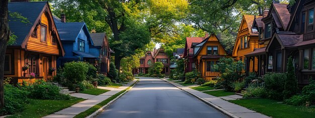 Photo serene village vibes peaceful landscape of charming wooden houses