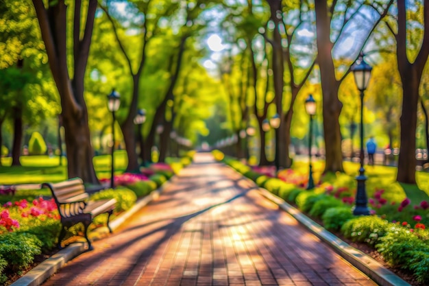 Photo serene walkway through a beautiful nature park on a bright sunny day generative ai