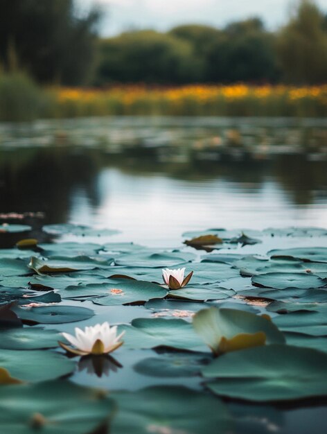 Photo serene water lilies on tranquil pond natures peaceful reflection