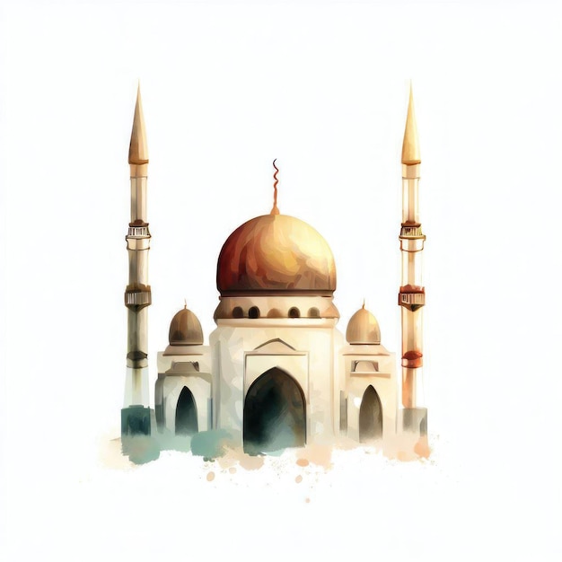 Serene Watercolor Illustration of an Islamic Mosque Generative AI