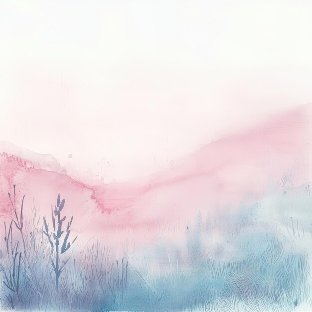 Photo a serene watercolor landscape featuring soft pink and blue hues evoking tranquility and natural beauty in a minimalist style