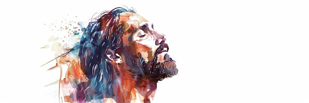 Photo a serene watercolor painting depicting jesus christ with his eyes closed symbolizing faith de