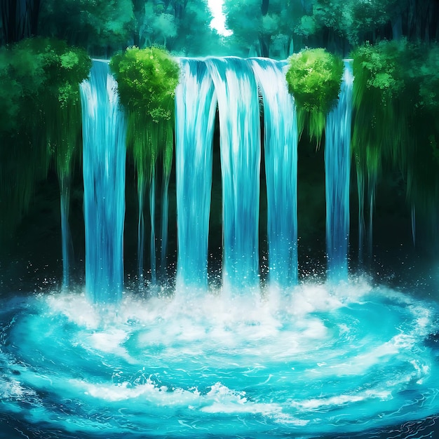 Photo serene waterfall cascading down lush green cliff vibrant blue water creates enchanting pool