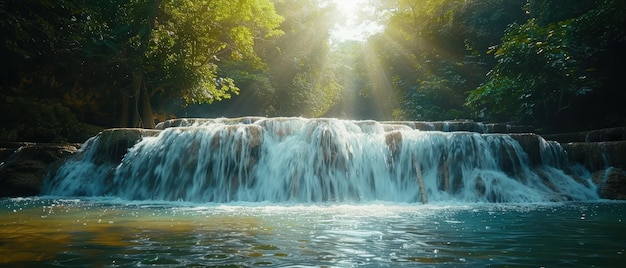 a serene waterfall in a dense forest capturing the beauty of nature ideal for relaxation themes