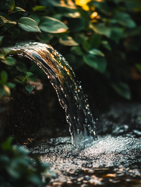 Serene Waterfall Flowing Through Lush Greenery Nature Tranquility