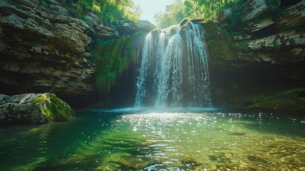 Serene Waterfall in Lush Forest