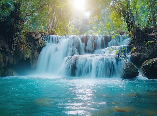 Serene Waterfall in Lush Tropical Forest