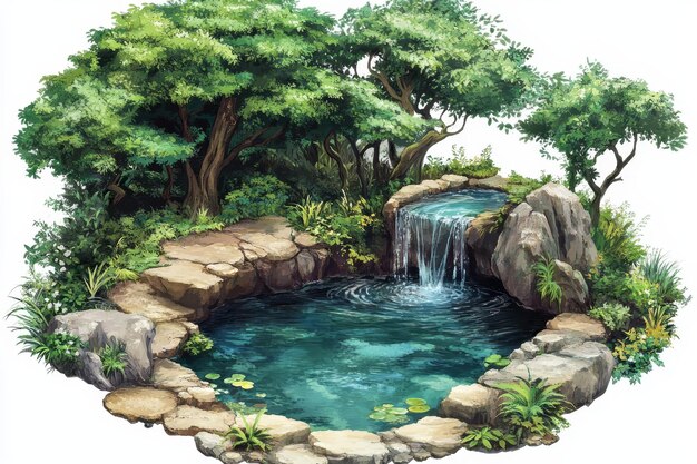 Serene Waterfall and Pond in a Lush Forest