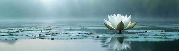 Photo serene white lotus flower floating on calm water medium shot with zoomin revealing purity ideal