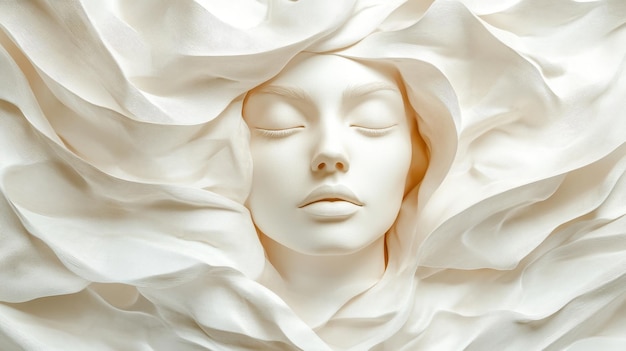 Photo serene white sculpture with draped fabric texture