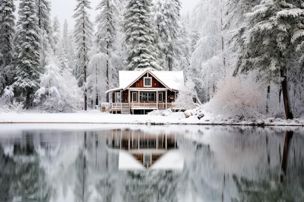 Photo serene winter cabin scene winter background beautiful snowfall cold temperature