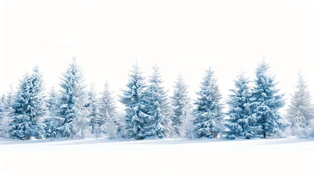 Serene Winter Forest Covered in Snow Isolated White Background