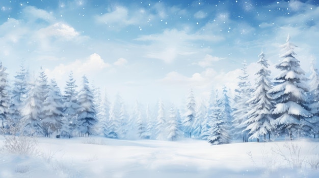 a serene winter landscape with snowcovered trees and a gentle falling snow