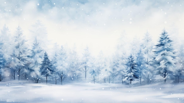 a serene winter landscape with snowcovered trees and a gentle falling snow