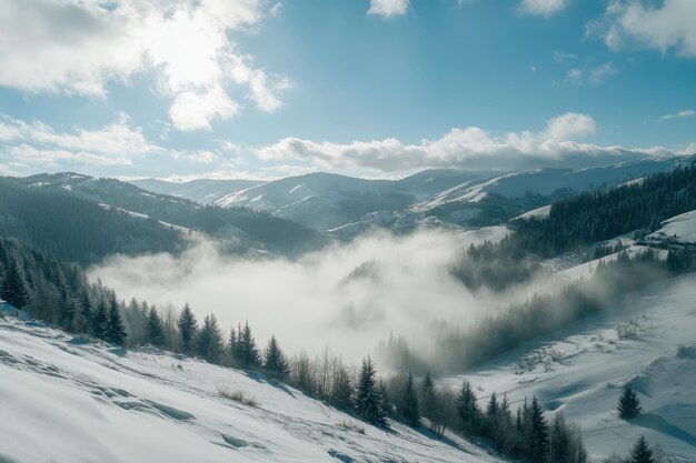 Photo a serene winter morning in the snowcovered mountain valley