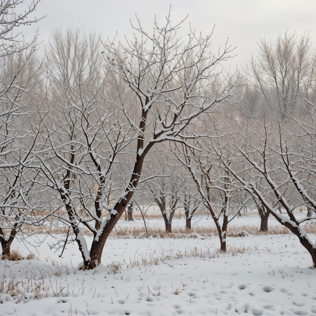 Photo a serene winter scene with trees covered in snow perfect for nature