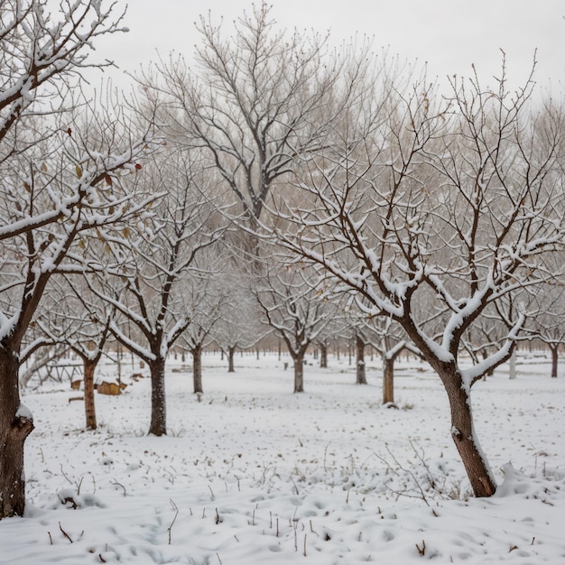 Photo a serene winter scene with trees covered in snow perfect for nature