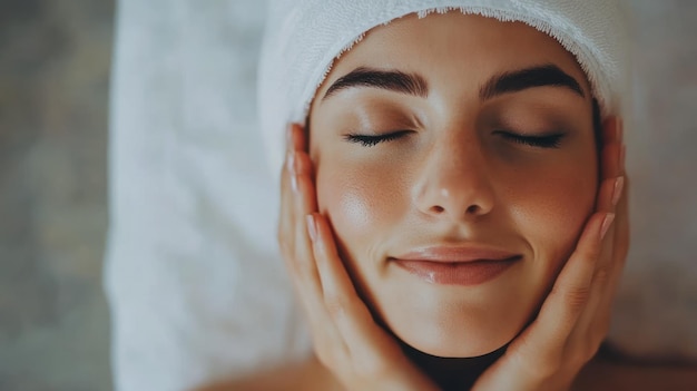 Photo a serene woman enjoys a facial treatment radiating relaxation and selfcare