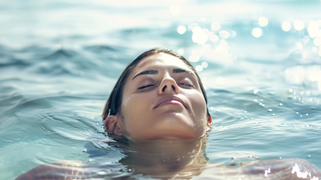 Serene woman floating in water