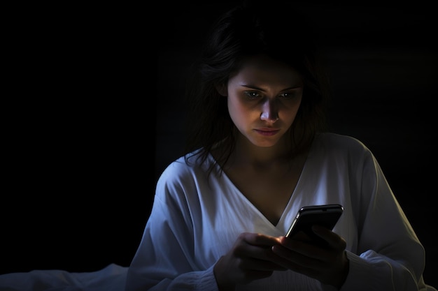 Serene Woman Lounging on Bed with Phone